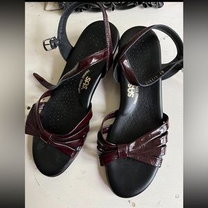 SAS Strippy Patent Wedge Sandal